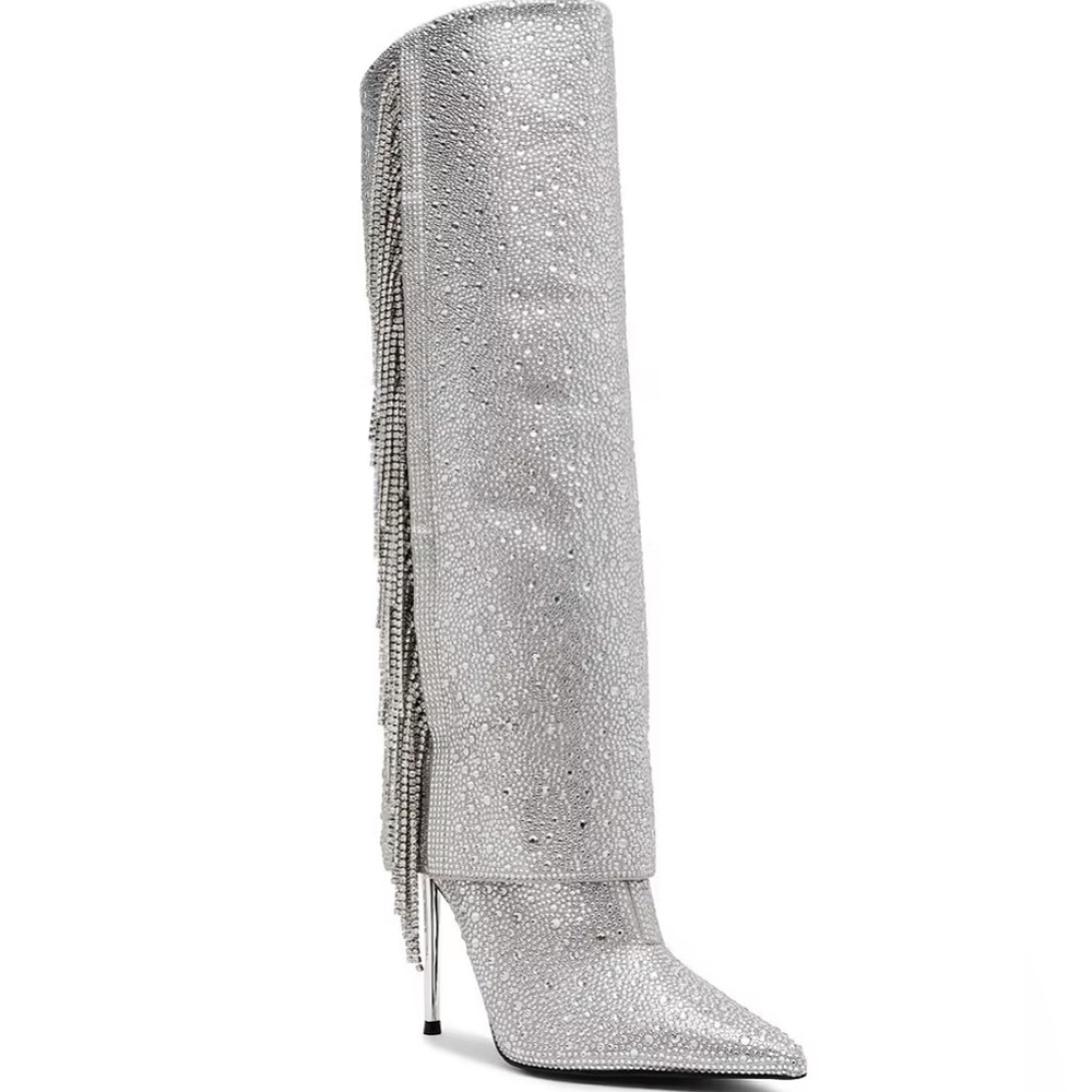 Silver Over the Knee Boots with Fringe Detail by Steve Madden
